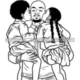 Father Daughters Kissing Dad Sweet Moments Family Caring Loving Parenting B/W SVG JPG PNG Vector Clipart Cricut Silhouette Cut Cutting