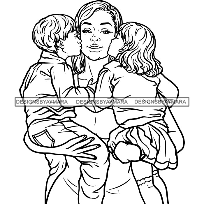 Mother Daughter Son Kissing Mom Happy Moments Family Caring Loving Par ...