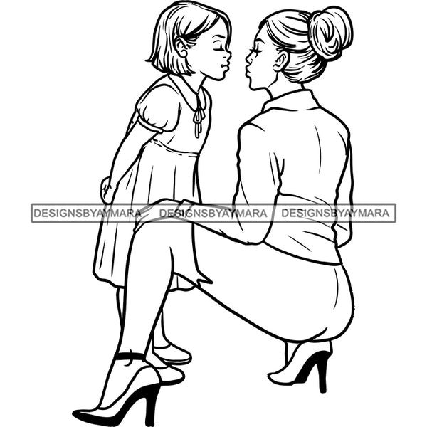 Happy Mother's Day Beautiful Woman Mom Child Daughter Parenthood True Love B/W SVG JPG PNG Vector Clipart Cricut Silhouette Cut Cutting