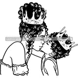 Happy Mother's Day Pretty Crowned Mom Kissing Son Parenthood True Love B/W SVG JPG PNG Vector Clipart Cricut Silhouette Cut Cutting