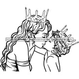 Happy Mother's Day Pretty Crowned Mom Kissing Son Parenthood Family True Love B/W SVG JPG PNG Vector Clipart Cricut Silhouette Cut Cutting