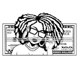 Afro Sexy Woman Money Maker One Hundred Dollar Background Sunglasses Afro Hairstyle B/W SVG JPG PNG Cutting Files For Silhouette Cricut