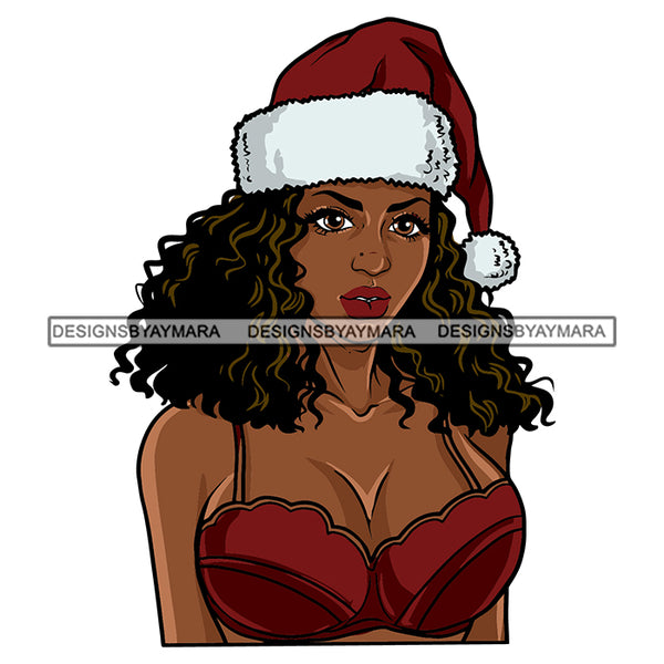 Melanin Wearing Santa Hat Merry Christmas Happy Holyday Santa Outfit SVG PNG JPG Cut Files For Silhouette Cricut and More!