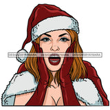 Caucasian Woman Wearing Santa Hat Gloves Hands In Face Merry Christmas Happy Holyday Santa Outfit Santa Hat SVG PNG JPG Cut Files For Silhouette Cricut and More!