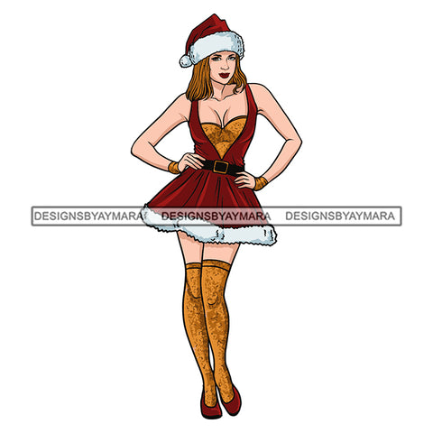 Caucasian Woman Wearing Santa Outfit Merry Christmas Happy Holyday Santa Outfit Santa Hat SVG PNG JPG Cut Files For Silhouette Cricut and More!