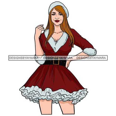 Caucasian Woman Wearing Santa Outfit Merry Christmas Happy Holyday Santa Outfit Santa Hat SVG PNG JPG Cut Files For Silhouette Cricut and More!