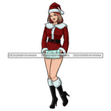 Sexy Caucasian Woman Wearing Santa Clothes Merry Christmas Happy Holyday Santa Outfit Hat SVG PNG JPG Cut Files For Silhouette Cricut and More!