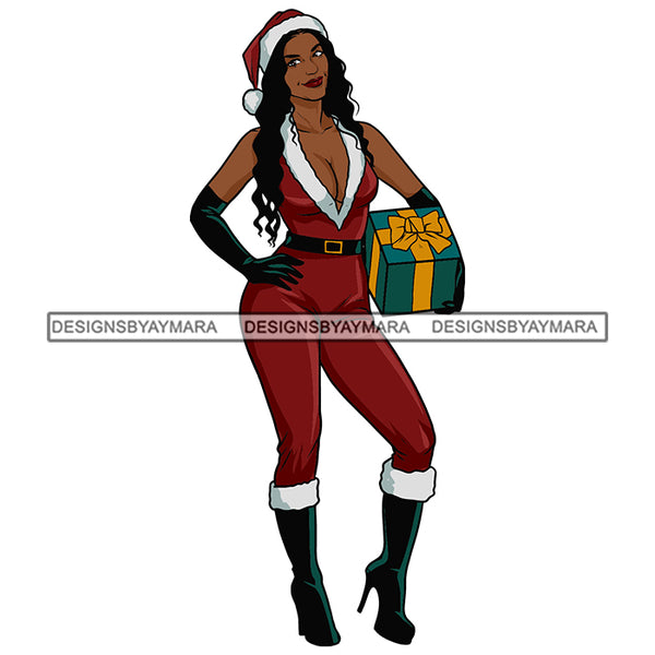 Sexy Melanin Wearing Santa Clothes Gift Merry Christmas Happy Holyday Santa Outfit Santa Hat SVG PNG JPG Cut Files For Silhouette Cricut and More!