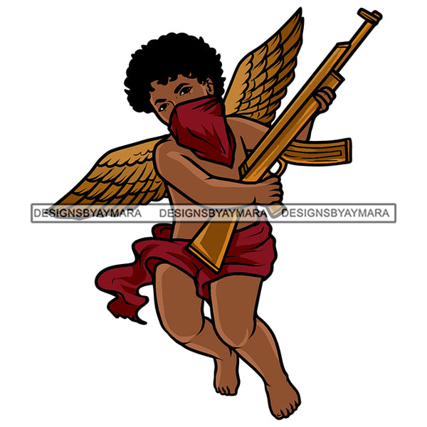 Black Angel Wearing Facemask  Holding Rifle Weapon Christmas Clothes Santa Outfit SVG PNG JPG Cut Files For Silhouette Cricut and More!