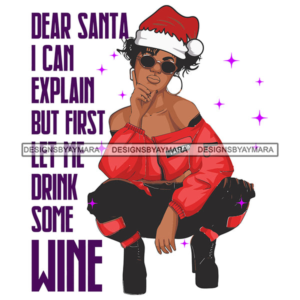 Dear Santa I Can Explain Melanin Wearing Christmas Hat Squatting Nubian Merry Christmas Happy Holyday Santa Outfit Santa Hat SVG PNG JPG Cut Files For Silhouette Cricut and More!