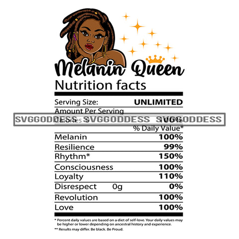 Nutrition Facts  Melanin Queen With Locs Sister Locs Nutritional Facts SVG JPG PNG Vector Clipart Cricut Silhouette Cut Cutting1