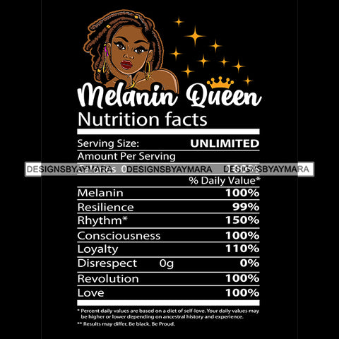 Nutrition Facts  Melanin Queen With Locs Sister Locs Nutritional Facts SVG JPG PNG Vector Clipart Cricut Silhouette Cut Cutting1