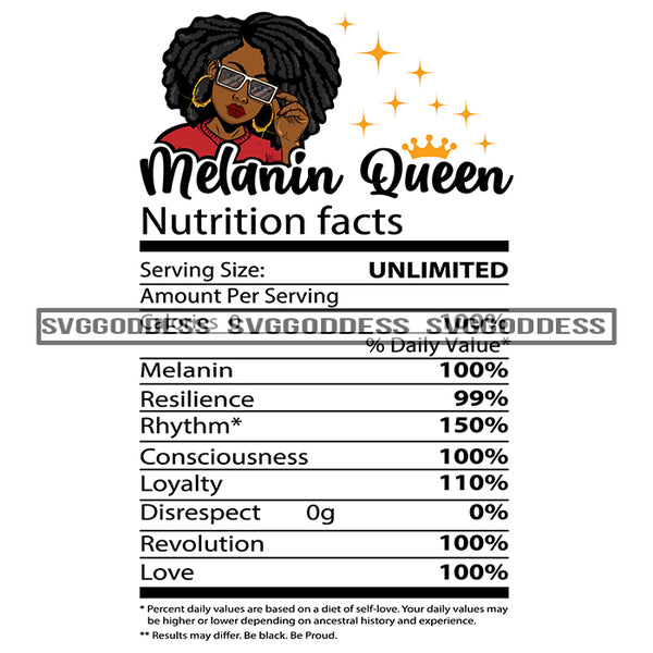 Nutrition Facts  Melanin Queen With Locs Sister Locs Nutritional Facts SVG JPG PNG Vector Clipart Cricut Silhouette Cut Cutting1