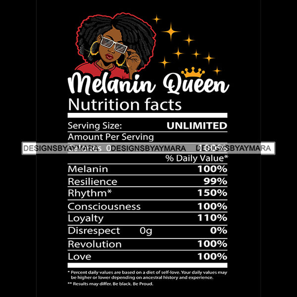 Nutrition Facts  Melanin Queen With Locs Sister Locs Nutritional Facts SVG JPG PNG Vector Clipart Cricut Silhouette Cut Cutting1