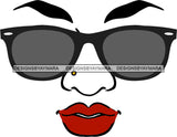 Face Black Sunglasses  Eyelashes Red Lips SVG JPG PNG Vector Clipart Cricut Silhouette Cut Cutting1