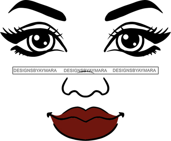 Face Eyes Wide Open Red Lips Smiling SVG JPG PNG Vector Clipart Cricut Silhouette Cut Cutting1