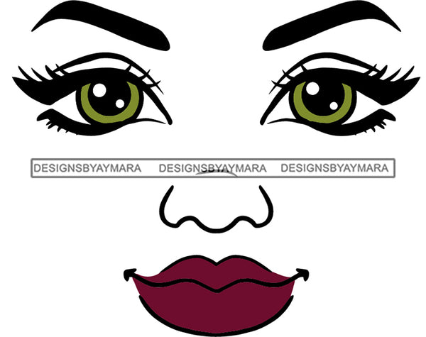 Face Green Eyes Wide Open Red Lips Smiling SVG JPG PNG Vector Clipart Cricut Silhouette Cut Cutting1