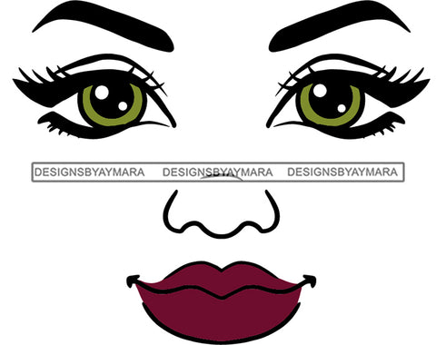 Face Green Eyes Wide Open Red Lips Smiling SVG JPG PNG Vector Clipart Cricut Silhouette Cut Cutting1