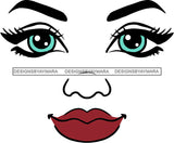 Face Blue Eyes Wide Open Red Lips Smiling SVG JPG PNG Vector Clipart Cricut Silhouette Cut Cutting1