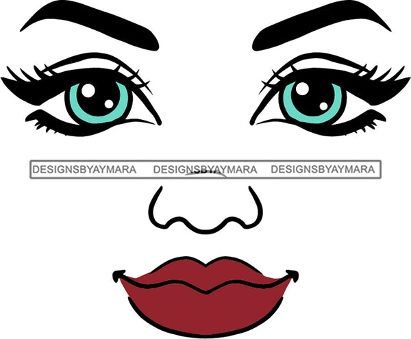 Face Blue Eyes Wide Open Red Lips Smiling SVG JPG PNG Vector Clipart Cricut Silhouette Cut Cutting1