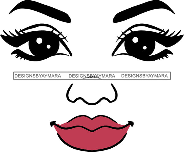 Face Black Eyes Wide Open Pink Lips Smiling SVG JPG PNG Vector Clipart Cricut Silhouette Cut Cutting1