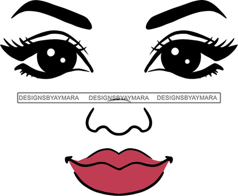 Face Black Eyes Wide Open Pink Lips Smiling SVG JPG PNG Vector Clipart Cricut Silhouette Cut Cutting1