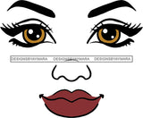 Face Brown Eyes Wide Open Dark Pink Lips Smiling SVG JPG PNG Vector Clipart Cricut Silhouette Cut Cutting1