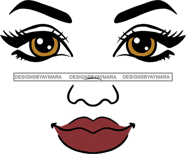 Face Brown Eyes Wide Open Dark Pink Lips Smiling SVG JPG PNG Vector Clipart Cricut Silhouette Cut Cutting1