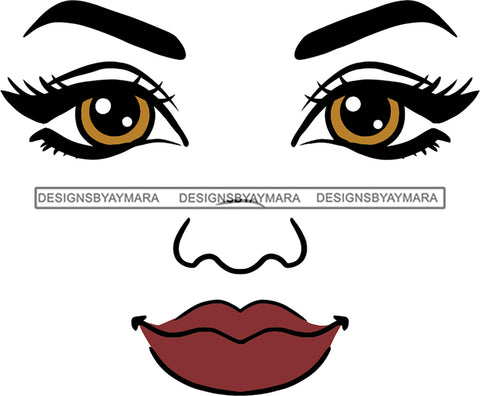 Face Brown Eyes Wide Open Dark Pink Lips Smiling SVG JPG PNG Vector Clipart Cricut Silhouette Cut Cutting1