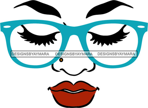 Face With Turquoise Glasses Eyelashes Red Lips SVG JPG PNG Vector Clipart Cricut Silhouette Cut Cutting1
