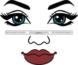 Face Green Eyes Wide Open Dark Pink Lips Smiling SVG JPG PNG Vector Clipart Cricut Silhouette Cut Cutting1