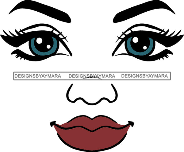 Face Green Eyes Wide Open Dark Pink Lips Smiling SVG JPG PNG Vector Clipart Cricut Silhouette Cut Cutting1