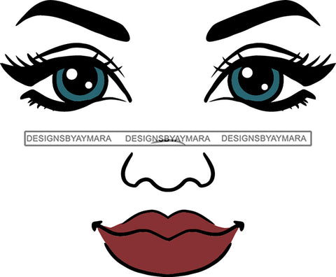 Face Green Eyes Wide Open Dark Pink Lips Smiling SVG JPG PNG Vector Clipart Cricut Silhouette Cut Cutting1