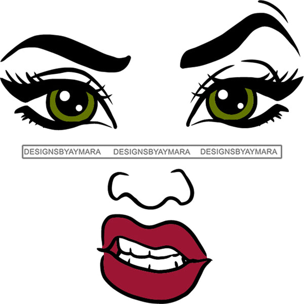 Face Green Eyes Wide Open Dark Pink Snarling Lips SVG JPG PNG Vector Clipart Cricut Silhouette Cut Cutting1