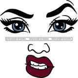 Face Blue Eyes Wide Open Red Snarling Lips SVG JPG PNG Vector Clipart Cricut Silhouette Cut Cutting1