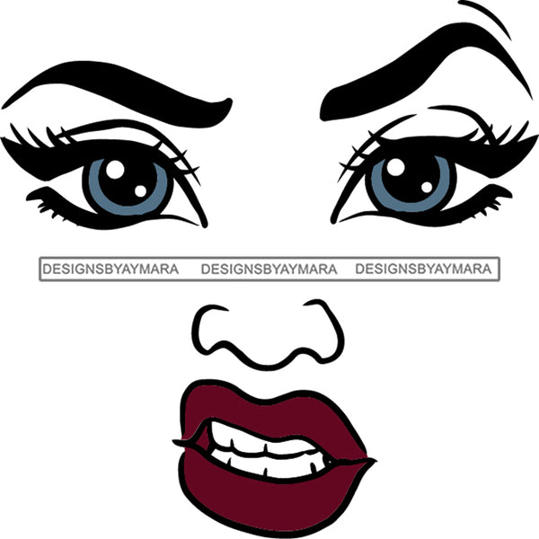 Face Blue Eyes Wide Open Red Snarling Lips SVG JPG PNG Vector Clipart Cricut Silhouette Cut Cutting1