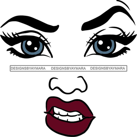 Face Blue Eyes Wide Open Red Snarling Lips SVG JPG PNG Vector Clipart Cricut Silhouette Cut Cutting1