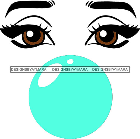 Afro Black Woman Face Outline Bubble Gum Brown Eyes SVG Cutting Files For Silhouette Cricut More