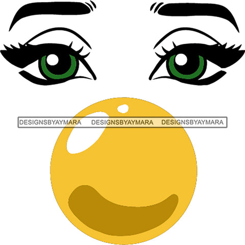 Afro Black Woman Face Outline Bubble Gum Green Eyes SVG Cutting Files For Silhouette Cricut More