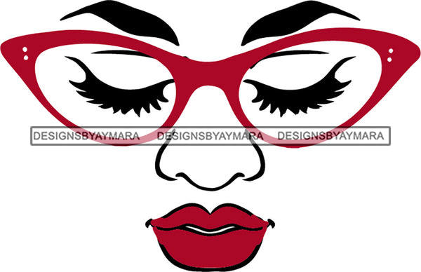 Face Red Glasses Eyelashes Red Lips SVG JPG PNG Vector Clipart Cricut Silhouette Cut Cutting1