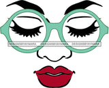 Face Green Glasses Eyelashes Red Lips SVG JPG PNG Vector Clipart Cricut Silhouette Cut Cutting1