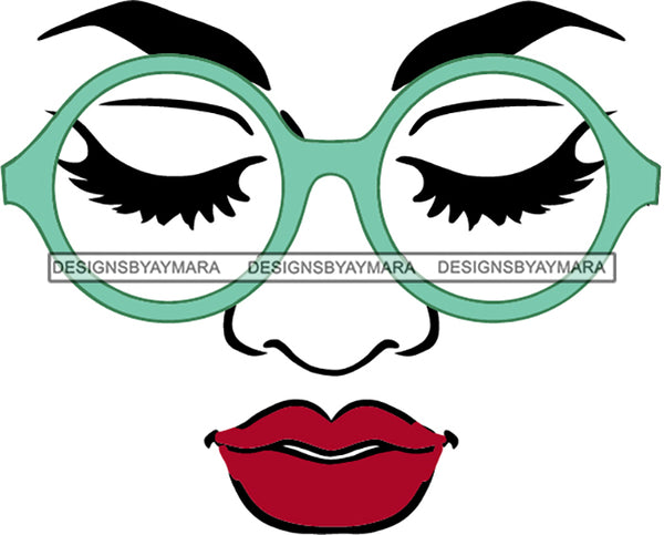 Face Green Glasses Eyelashes Red Lips SVG JPG PNG Vector Clipart Cricut Silhouette Cut Cutting1