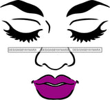 Face  Eyelashes Purple Lips SVG JPG PNG Vector Clipart Cricut Silhouette Cut Cutting1