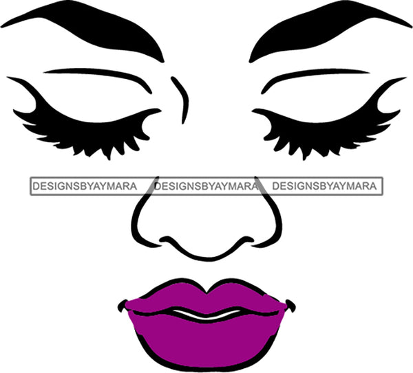 Face  Eyelashes Purple Lips SVG JPG PNG Vector Clipart Cricut Silhouette Cut Cutting1
