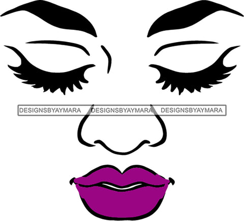 Face  Eyelashes Purple Lips SVG JPG PNG Vector Clipart Cricut Silhouette Cut Cutting1