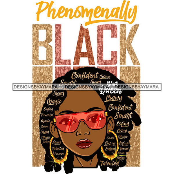 Afro Woman Hair Quotes Phenomenally Black Sunglasses Melanin Popping Hipster Girl Afro Hairstyle SVG JPG PNG Layered Cutting Files For Silhouette Cricut and More