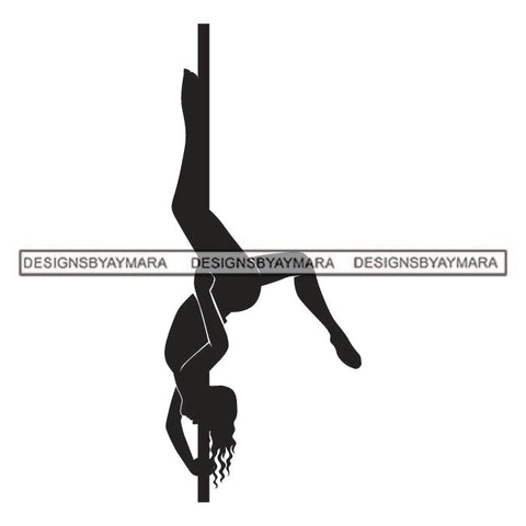 Pole Dancer Woman Fitness Posing Performance Acrobat Pole Dancing Poledance Athletic Gymnast Vector Designs For T-Shirt and Other Products SVG PNG JPG Cutting Files For Silhouette Cricut and More!