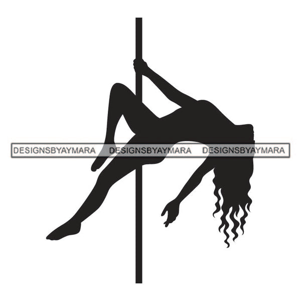 Pole Dancer Woman Fitness Posing Performance Acrobat Pole Dancing Poledance Athletic Gymnast Vector Designs For T-Shirt and Other Products SVG PNG JPG Cutting Files For Silhouette Cricut and More!