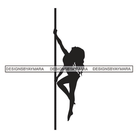 Pole Dancer Woman Fitness Posing Performance Acrobat Pole Dancing Poledance Athletic Gymnast Vector Designs For T-Shirt and Other Products SVG PNG JPG Cutting Files For Silhouette Cricut and More!