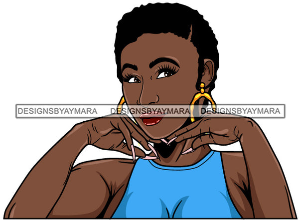 Afro Girl Babe Hoop Earrings Cute Long Nails Short Hair Style SVG Cutting Files For Silhouette Cricut